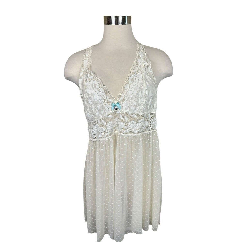 Betsey Johnson Sheer Lace Babydoll Nightie Lingerie Size L Bridal Negligee